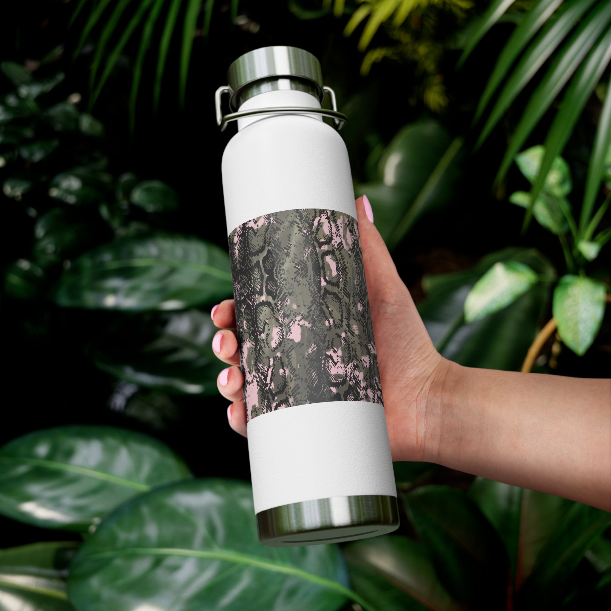 Stylish Copper Vacuum Insulated Bottle, 22oz - Trendy Snakeskin Design
